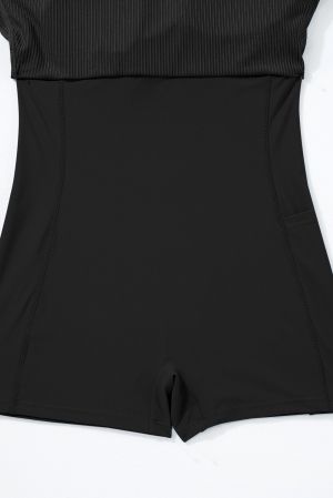 Дамска черна рокля за плуване, с регулируеми презрамки и практичен джоб