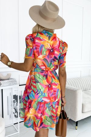 Дамска къса цветна рокля с флорален мотив