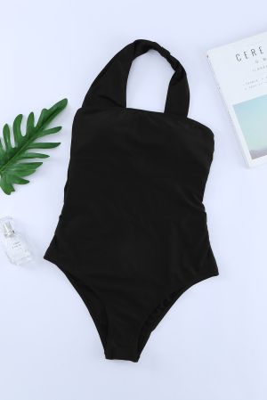Black One-shoulder One-piece Swimwear