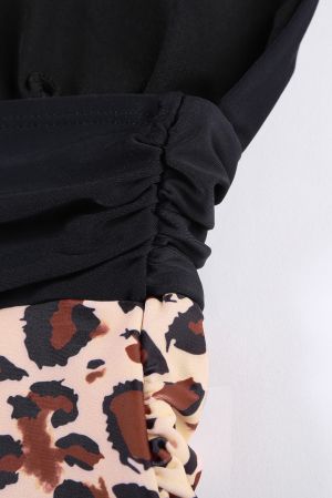 Plunge V Neck Colorblock Leopard Bottoms One-piece Swimsuit
