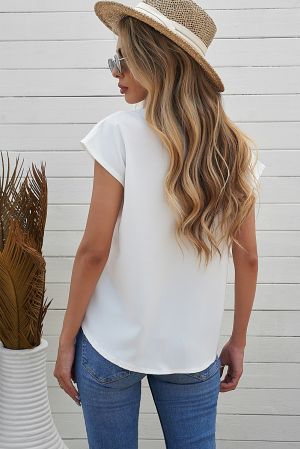 White V Neck Lace Trim T-shirt