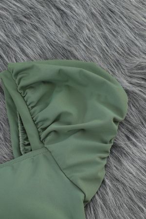 Green Sexy Bubble Sleeves High waisted swimsuits