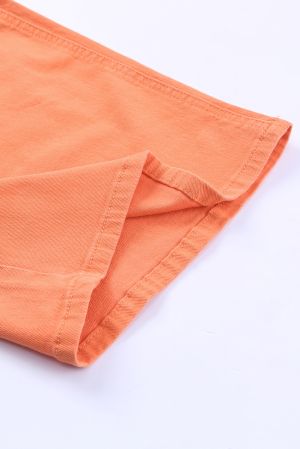 Дамски широки дънки в оранжево с висока талия