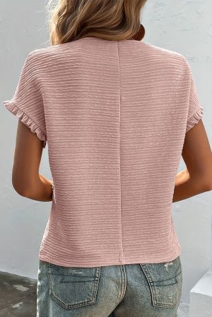 Дамска блуза в розово, с къс ръкав и ефектна текстура