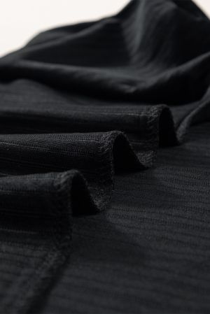 Black Textured Wide Sleeve V Neck T Shirt