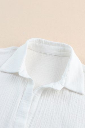 White Textured Knotted Button-up Half Sleeve Shirt