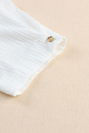 White Textured Knotted Button-up Half Sleeve Shirt