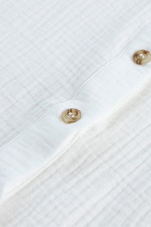 White Textured Knotted Button-up Half Sleeve Shirt