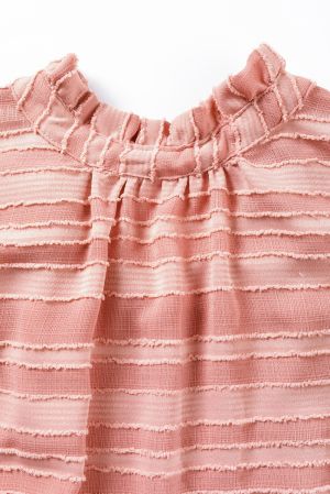 Coral Paradise Stripes Textured Ruffle Sleeve Blouse