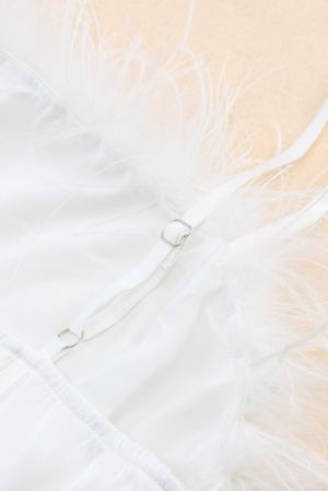 White Fluffy Feather Trim Strapless Mini Dress