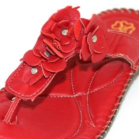 Дамски чехли между пръста Glamourella, червена естесвена кожа