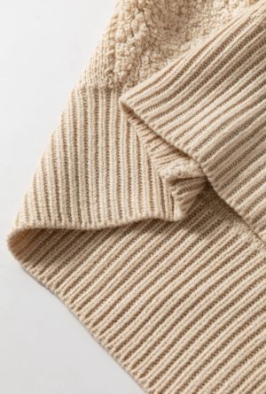 Pink Colorblock Textured Knit Bubble Sleeve Sweater