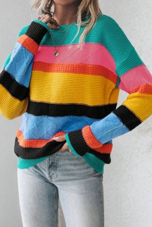 Yellow Colorblock Mixed Textured Drop Shoulder Sweater