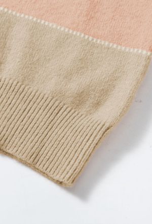 Dusty Pink Color Block Lantern Sleeve Drop Shoulder Sweater