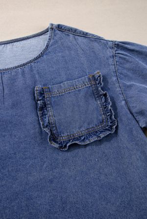 Beau Blue Ruffled Long Sleeve Buttoned Denim Shirt