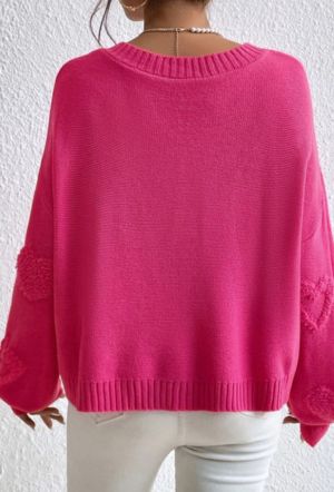 Pink Colorblock Textured Knit Bubble Sleeve Sweater