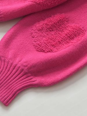 Pink Colorblock Textured Knit Bubble Sleeve Sweater