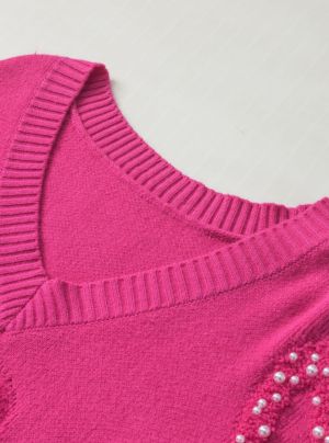 Pink Colorblock Textured Knit Bubble Sleeve Sweater