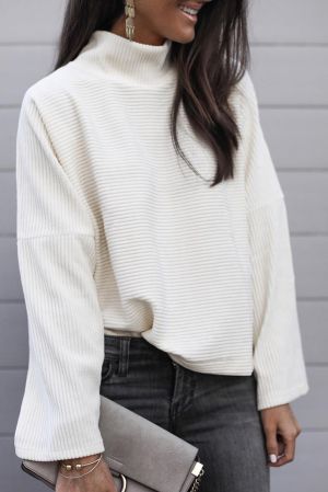 Black Ribbed Knit High Neck Long Sleeve Top