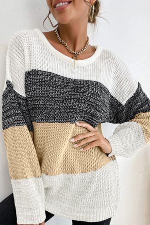 Multicolour Color Block Drop Shoulder Knit Sweater