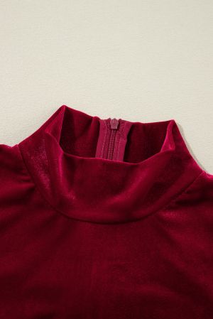 Racing Red Velvet High Neck Tiered Ruffle Mini Dress