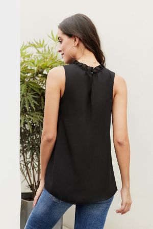 Black Ruffle Trim Neckline Tank Top