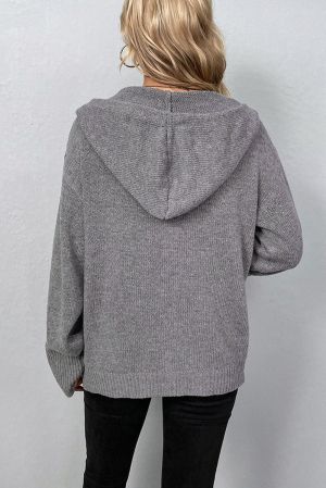 Philippine Gray Ribbed Knit Bow Front Buttoned Cardigan