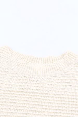 White Buttoned Shoulder Drop Shoulder Striped Sweater