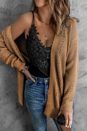 Drop Sleeve Cable Knit Cardigan with Slits