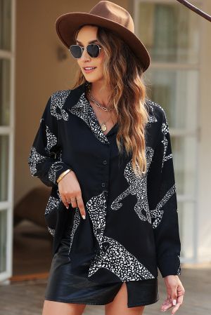 Black Cheetah Print Satin Shirt